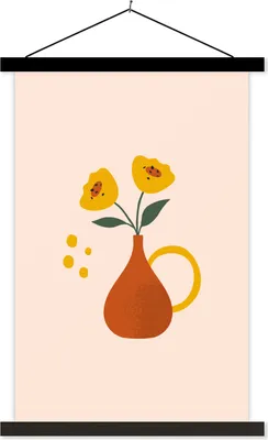 Produktbild von MuchoWow® Textilposter Vase - Mohn - Pastell 120x180 cm mit schwarzem Rahmen - Fotos