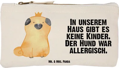 Produktbild von Mr. & Mrs. Panda Kulturtasche Mops Krone Größe S Klein - Weiß - Geschenk, Lustig, Make-Up Tasche, Haha, Hund, Mäppchen, Kulturbeutel, Etui, König, toiletry bag, Sprüche