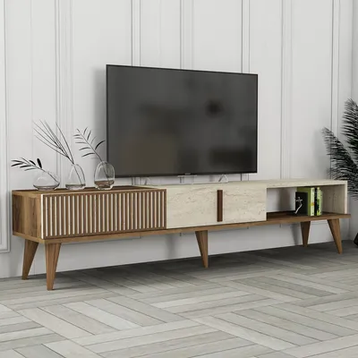 Produktbild von Sicoli - TV-Schrank, 180x35x40h cm Beige Marmor, 2 Türen