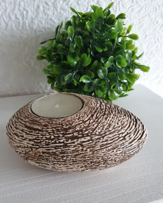 Produktbild von Gi23 beige-braun Keramik Teelichthalter klein Natur Stein Gilde