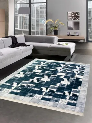 Produktbild von Kuhfell Optik Teppich Patchwork in Schwarz Grau Creme Größe - 80 x 300 cm