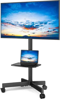 Zdjęcie produktu dla Czarny stojak pod telewizor o przekątnej 27–60 cali, z regulacją wysokości, nośność 40 kg