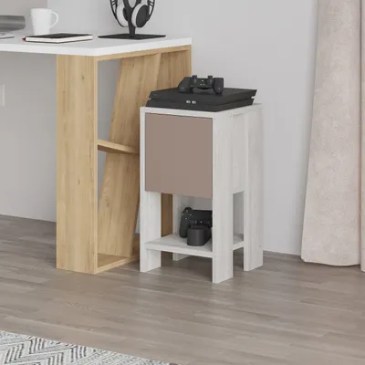 Produktbild von DECORTIE Ema Modern Nachttisch Schlafzimmermöbel,Antik Weiß - Mokka Grau   30 x 30 x 54.8 cm