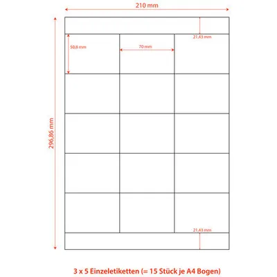 Produktbild von 15000x Etiketten Labels selbstklebend weiß 70 x 50.8mm auf DIN A4