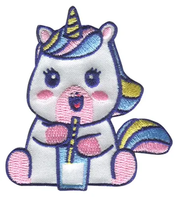 Produktbild von Einhorn mit Trinkbecher - Aufnäher, Bügelbild, Aufbügler, Applikationen, Patches, Flicken, Zum Aufbügeln, Größe: 5,3 x 8,5 cm