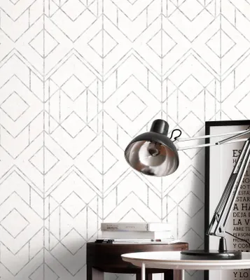 Produktbild von NEWROOM Tapete Grau Vliestapete Linien - Mustertapete Grafisch Weiß Silber Grafisch Muster Grafiktapete Geometrisch