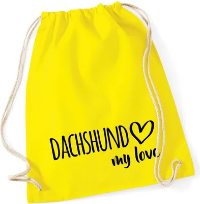 Produktbild von Huuraa Turnbeutel Dachshund my love 12 Liter Yellow Baumwolle Rucksack Geschenkidee