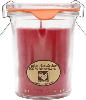 Produktbild von Bienenwachskerze im original Weckglas®, 100% reines Bienenwachs, Dunkelrot, KERZENFARM HAHN, 84/70 mm, 160 ml, Brenndauer ca. 20h