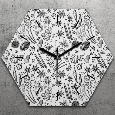 Produktbild von Uhr hexagonal 40 cm Glas Geräuschlos schwarze Zeiger - Kräuter Gemüse