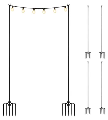 Image de Relaxdays, lot de 6 supports pour guirlandes lumineuses, 3 mètres, pour l'extérieur, poteaux pour lampes, 2-en-1, pour sol et clôture, en fer, couleur noire
