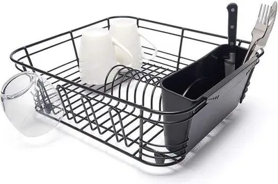 Immagine prodotto di Scolabicchieri con portaposate e ganci - scolapiatti nero da lavello