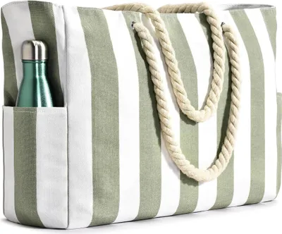 Immagine prodotto di Borsa da spiaggia impermeabile a strisce con cerniera da donna