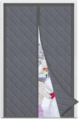 Immagine prodotto di Tenda per porta 90 x 210 cm, grigia, con proprietà termiche e magnetiche, adatta per porte esterne