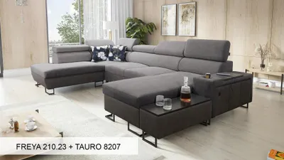 Produktbild von XXL Sofa Eckcouch U-Form MELODIE VI - GRAU FREYA 210.23 + TAURO 8207