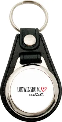 Produktbild von Huuraa Schlüsselanhänger Ludwigsburg verliebt Metall mit Kunstleder Schlüsselring Einkaufswagenchip Geschenkidee