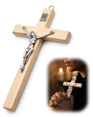Holzkreuz mit Christus-Relief, 7 x 12,5 cm, naturbelassen, Wanddeko