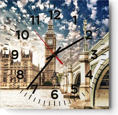 Produktbild von Wanduhr - Quadrat - Glasuhr - London architektur big ben - 40x40cm - Schleichendes Uhrwerk - Lautlos - zum Aufhängen bereit - Dekoration Modern - Wanddekoration aus Glas - C4AC40x40-2415