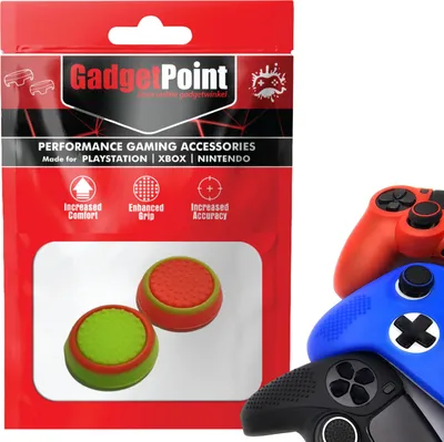 Produktbild von Thumbgrips - Thumb Grips voor PlayStation, PS5, Xbox X/S, One & Switch Pro Controller - Gaming Thumbgrips - Performance Anti-Slip Thumbsticks - Bescherming Accessoires - Groen en Rood -