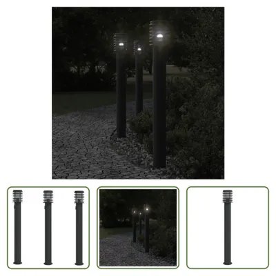 Produktbild von The Living Store Wegeleuchten mit Steckdose 3 Stk. Schwarz 110 cm Edelstahl