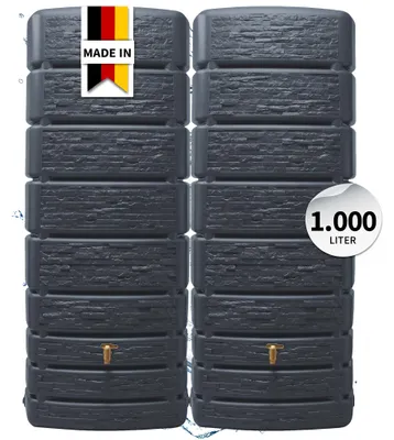 Productafbeelding van 4rain SLIM STONE DECOR wandtank SET 1000 L graphite grey, 2 x SLIM STONE DECOR 500 L incl. koppelstuk, AI-gegenereerde afbeelding