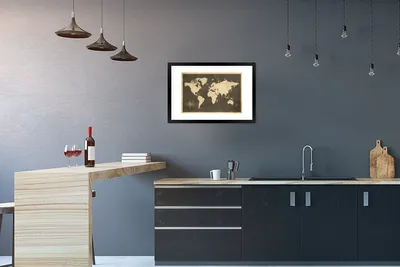 Produktbild von MuchoWow® MuchoWow® Gerahmtes Poster Weltkarte - Holz - Vintage 60x40 cm - Poster mit zchwarzem Bilderrahmen - Schlafzimmer - Plakat in Rahmen - Drucken