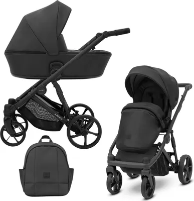 Immagine prodotto di Kunert ARIZO carrozzina 2in1 in ecopelle nera, navicella e accessori