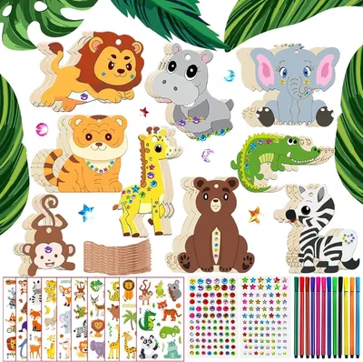 Produktbild von Kreatives Kinder Bastelset 270-teilig, Holztiere, DIY Bastelset mit Buntstiften, für Kinder