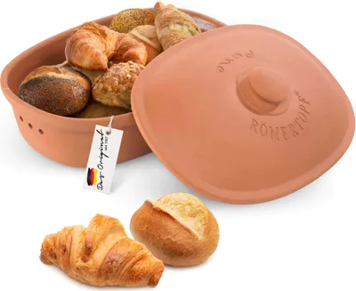 Produktbild von Römertopf Brottopf oval MAXI 6,5 Liter - Brotkasten Terrakotta aus Keramik - Atmungsaktiver Tontopf für langanhaltende Frische von Brot und Brötchen