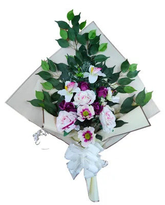 Künstlicher Friedhofsstrauß mit Vase, 78x63x20 cm, lila