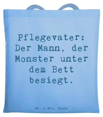 Produktbild von Mr. & Mrs. Panda Jutebeutel Spruch Pflegevater Held - Sky Blue - Geschenk, liebevolle Fürsorge, Pflegeeltern, Geborgenheit, Freude, Schultasche, Kinderängste, Tasche