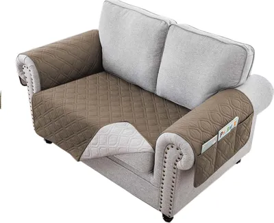 Produktbild von Sesselschoner 2 Sitzer Sofaschoner Universal Wasserdicht Reversibel Gesteppte Gepolsterter Sofaschutz Sesselauflage Möbelschutz, Taupe