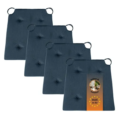 Productafbeelding van Set van 4 stoelkussens 42 x 40 cm, voor binnen en buiten, 100% katoen, donkerblauw, sleepling