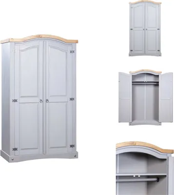 Produktbild von vidaXL Kleiderschrank Mexiko-Stil Kiefernholz 2 Türen Grau -  Kleiderschränke