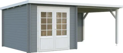 Produktbild von Gartenhaus Palmako Ella 6,9+8,2 m² 554 x 340 cm hellgrau-weiß