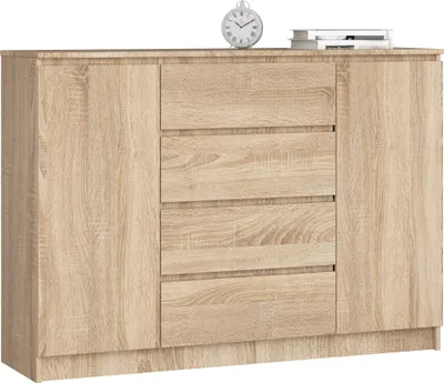 Image de Akord Commode 2 Portes 4 Tiroirs Chêne Sonoma 138X40X99