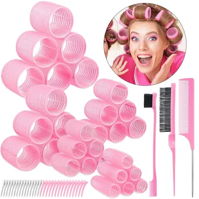 Produktbild von 64-teiliges Lockenstab-Set,5 Größen (5,5 cm, 4,5 cm, 4,0 cm,3,5 cm, 2,5 cm),24 Edelstahl-Clips,geeignet für langes Haar,mittellanges Haar,kurzes Haar