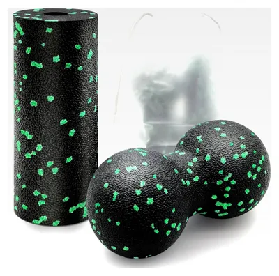 Produktbild von Faszienball und Faszienrolle Set, kleiner Massageball und Faszienrolle für Wirbelsäule, Rücken, Nacken und Füße, mittelharte Blackroll Duoball für Faszientraining und Schmerzlinderung
