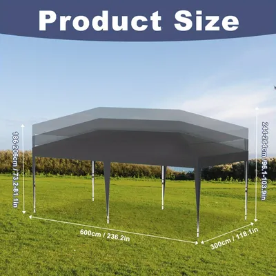 Productafbeelding van Pop-up Partytent - Vouwtent - Buiten Tent - Schaduwdoek - Partytent Antraciet - 6x3 Meter - Verstelbare Hoogte