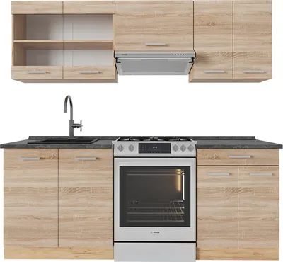 Produktbild von Küchenzeile Vicco R-Line Sonoma/Goldkraft Eiche 200 cm , AP Anthrazit, Model 53399
