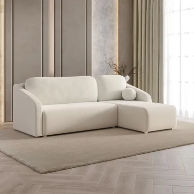 Produktbild von Masseno Ecksofa MARELLO mit Schlaffunktion L-Form, Sofa mit Bettkasten, Wohnzimmersofa, Couch, Soffa, Bettsofa, Couchgarnitur- Creme, QUELLE 02