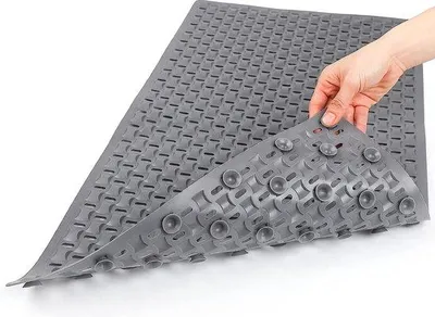 Productafbeelding van Uniqoos® Antislip douchemat met massageknobbels – TPE, BPA-vrij, sneldrogend, 70 x 39 cm, grijs, honderden zuignappen voor een veilige douche- of badervaring