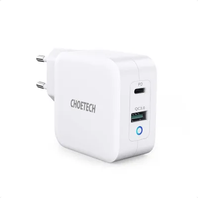 Produktbild von Choetech Schnellladegerät USB-C PD / USB-A QC3.0, 65 W, 3,25 A - Weiß