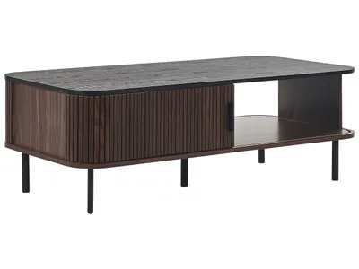 Zdjęcie produktu dla BELIANI Stolik kawowy ciemnobrązowy 41 x 60 x 120 cm styl nowoczesny półka z przesuwnymi drzwiczkami