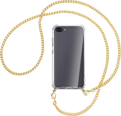 Produktbild von Handykette Backcover-Schutzhülle mit Band (Metall goldfarben) für Asus Zenfone 4 Max (Pro/Plus) - goldfarbene Kette