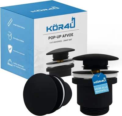 Obrázok produktu pre Kör4u, odkladacia ventil s čiernou matnou povrchovou úpravou - 1 1/4 palca - Výškovo nastaviteľná - Univerzálna odtoková súprava pre umývadlo - Zátka do umývadla