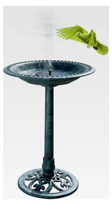 Produktbild von Stehende Vogeltränke - Wetterfeste Vogeltränke aus Kunstharz mit solarbetriebenem Springbrunnen, für Garten und Terrasse, 51 x 51 x 71 cm, Dunkelgrün