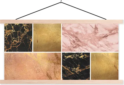 Produktbild von MuchoWow® Textilposter Marmor - Stein - Gold 60x30 cm mit holzfarbenen Rahmen - Dekoration