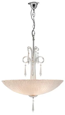 Image de Suspension Casa Padrino, design luxueux, argenté, diamètre 60 cm, hauteur 125 cm. Élégant luminaire de plafond pour salon, en métal et en verre