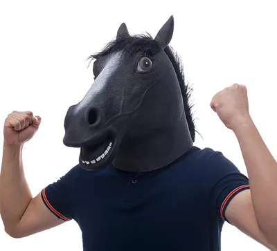 Pferdemaske aus Latex für Halloween – Schwarz, 31–45 cm Kopfumfang