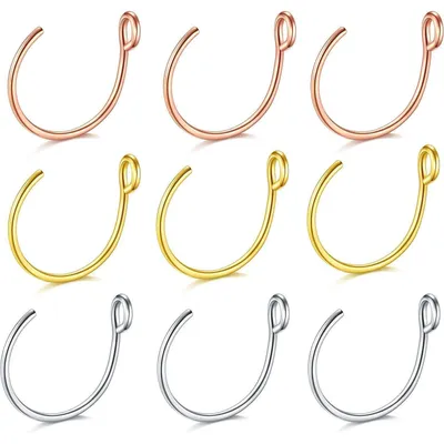 Obrázok produktu pre Nasenčné piercingy, sada 9 kusov, 20g, 8mm, chirurgická oceľ, ružové zlato, zlato, striebro